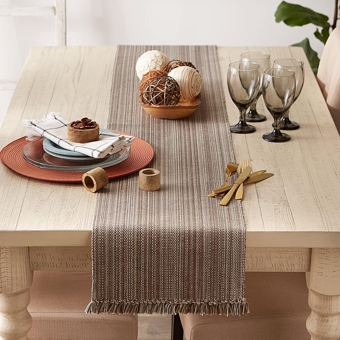 DII Variegated Tabletop Collection, Table Runner, 13x108, Mushroom