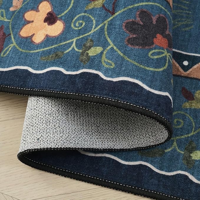 Door Mat Indoor Entrance 2x3 Rug Machine Washable Boho Floral Animal Cat Small Area Rug Non-Slip Low Pile Throw Rugs for Entryway Kitchen Front Door Indoor Entry Kids Room, Pearl Gentian Blue