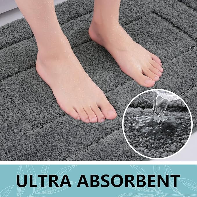 Buganda Bathroom Rugs, 24" x 16", Soft and Absorbent Microfiber Bath Rugs, Non-Slip Shaggy Shower Carpet, Machine Wash Dry Bath Mats for Bathroom Floor, Tub and Shower, Dark Grey