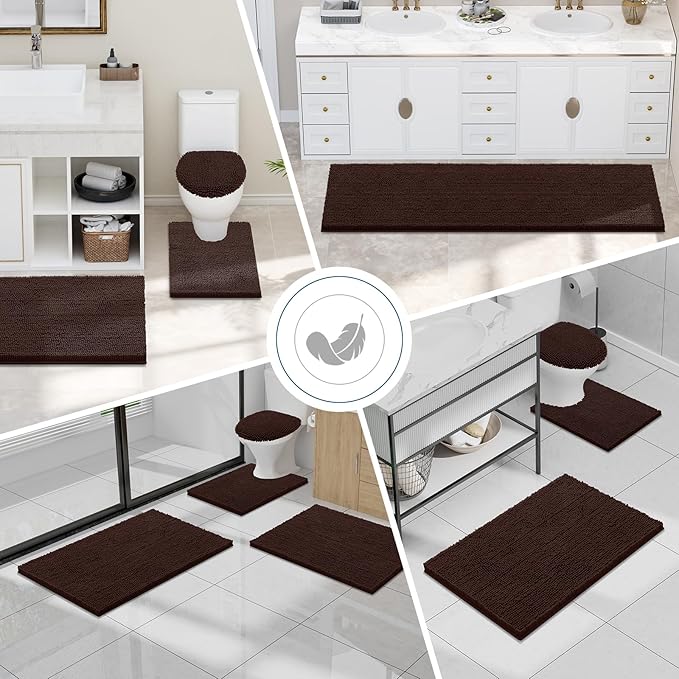 Smiry Luxury Chenille Toilet Rugs U-Shaped 20x20, Soft Absorbent Non-Slip Contour Bathroom Rugs for Toilet, Machine Washable Contoured Bath Mats, Brown