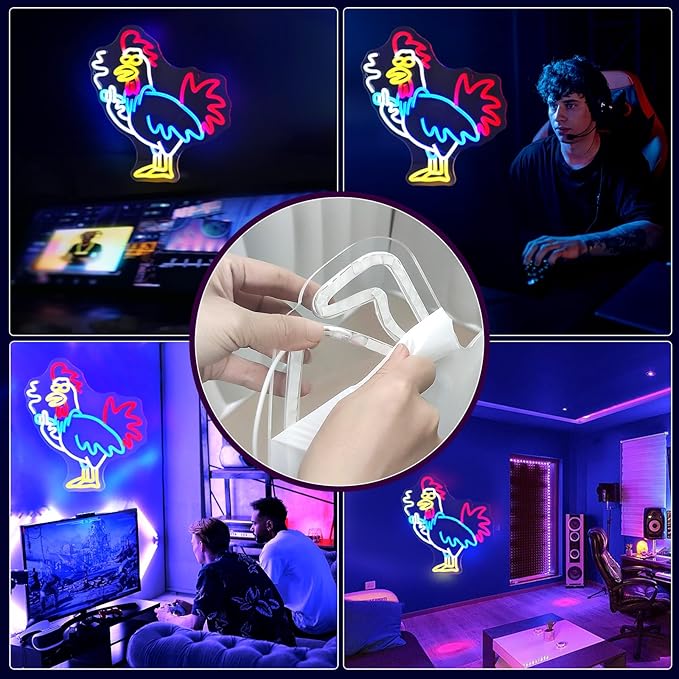 Rooster Neon Signs for Wall Decor LED Light Sign for Room Decor Aesthetics Light Up Sign for Birthday Party Decoration Aesthetics USB Powered