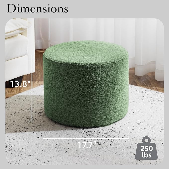 Bezseller Soft Boucle Pouf Ottoman, Comfortable Foot Rest, Full Foam Filling Footstool for Living Room, Bedroom, Lightweight Comfort and Charm Floor Poof Seating Perfect to Rest Your Feet, Green