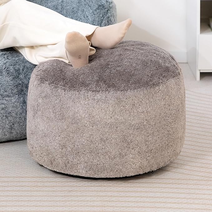 HollyHOME 15"(H) Bean Bag Round Ottoman Pouf, 6.6LB Memory Foam Filled Footstool for Sofa, Accent Stuffed Footrest Stool with Washable Cover, Single Footrest Stool for Living Room, Bedroom, Coffee