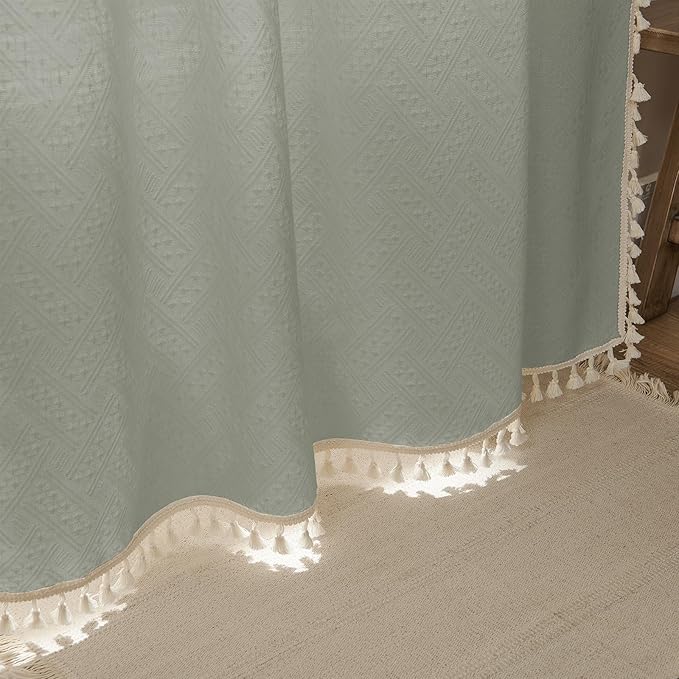 Joydeco Custom Boho Curtains - 1 Panel, Super Soft Light Filtering Country Rustic Semi Sheer Curtains for Bedroom & Living Room, Greyish Green