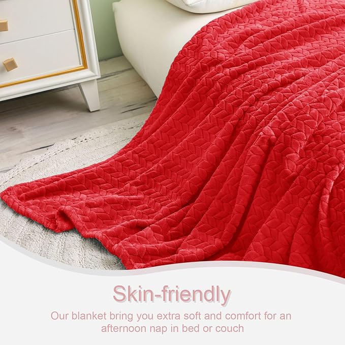 Exclusivo Mezcla Red Fleece King Size Blanket for Bed, 90x104 Inches Soft Cozy Jacquard Flannel Blankets, Lightweight Fuzzy Plush Warm for All Seasons