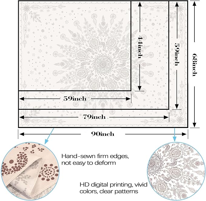 Lunerfex Boho Floral Tapestry Mandala Wall Tapestry, Cute Tapestries for Bedroom Beige Flower Tapestries Wall Hanging for Bedroom Living Room Wall Decor Beige-1 60"x80"