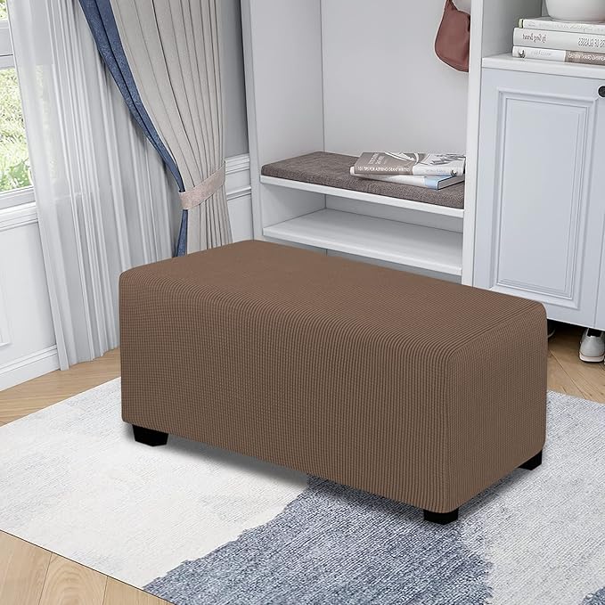 Easy-Going Stretch Ottoman Cover Folding Storage Stool Furniture Protector Soft Rectangle slipcover with Elastic Bottom(Ottoman Large,Brown)