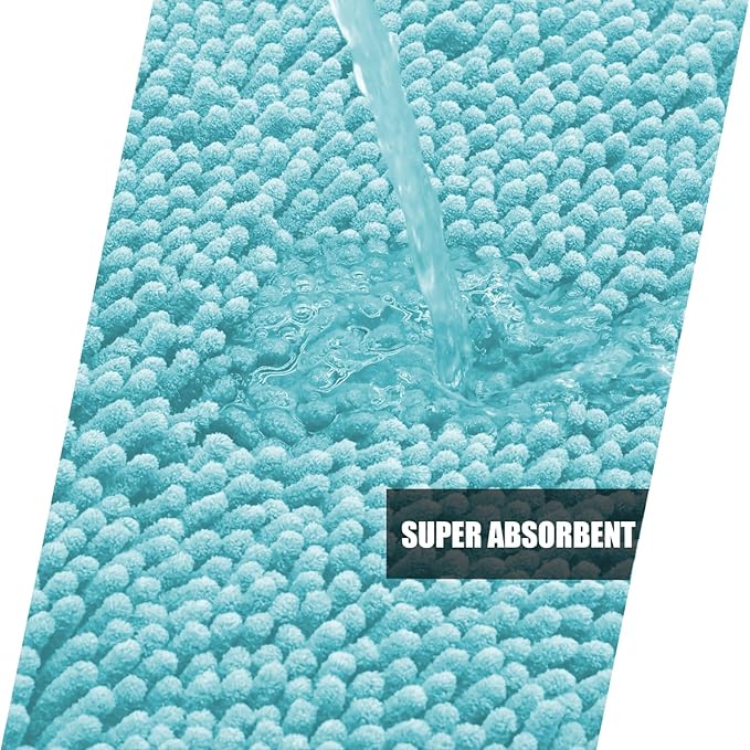 Bathroom Rugs Mat 70x24 Long Non Slip Chenille Bath Mats Bath Rugs for Bathroom Shower Aqua Blue