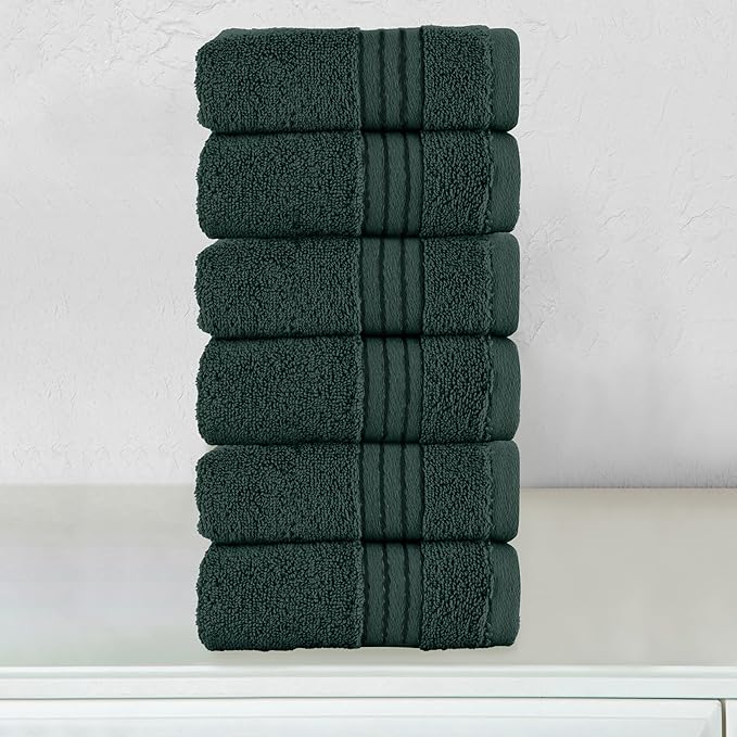 Elegant Comfort Premium Turkish Cotton 6 Pack Washcloths Set - 13 x 13 inch, Luxurious Hotel Spa Quality 100% Turkish Cotton 6PC Washcloth Set - Highly Absorbent - Soft Bathroom Towels, Hunter Green