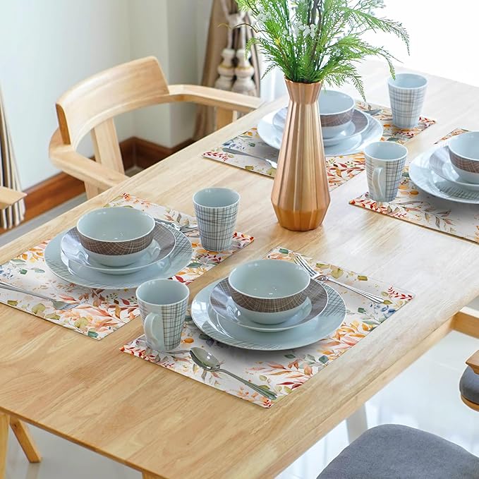 Fall Eucalyptus Leaf Table Placemats Set of 4, Colorful Leaves Heat-Resistant Tabletop Place Mats 12x18 Inch Autumn Seasonal Outdoor Table Mats Decorations for Party Dining Kitchen