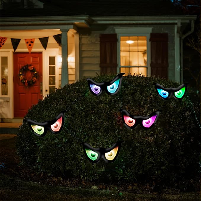 YOFIT 6.5ft Outdoor Halloween Decorations 5 Pairs Waterproof Glowing Eyes LED String Lights with Timer for Bushes, Trees, Windows, Yards & Garage Doors