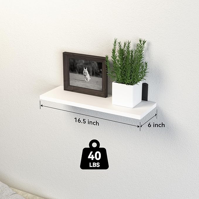 Floating Shelves, 3 Sets Wall Shelves, Wooden Floating Shelves for Wall Décor, Wall Mounted Floating Bathroom Shelf for Storage, Floating Book Shelf for Wall, Bedroom, Living Room – White