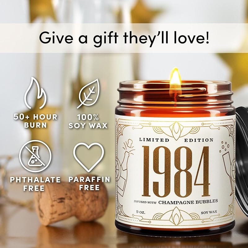 Wax & Wit 40th Birthday Gifts for Women, Birthday Candles - Scented with Champagne Bubbles - 40 Year Old Gift Ideas – 9oz, Soy Wax, 50 Hour Burn, Premium Candle