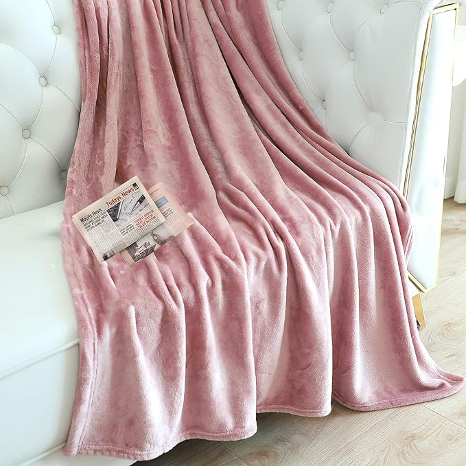 TASTHROW Large Flannel Fleece Throw Blanket, 50×70 Inch - Cozy Lightweight Thick Blanket - All Seasons Suitable for Women, Men and Kids (Two Pack, Pink)