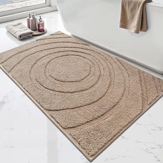 LUMI Chenille Bathroom Rugs, 24"x36" Extra Soft Non Slip Absorbent Bath Rugs, Washable Bath Mats for Bathroom Floor Tub and Shower, Beige