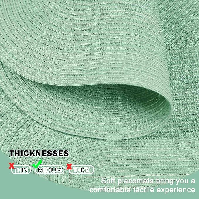 Noctiflorous Oval Braided Placemats Set of 4 Woven 12x18 Inch Non Slip Washable Heat Resistant Place Mats Round Tablemats for Dining Kitchen Party Daily Table Decor Dinner Mats (14 Mint Green, 4)