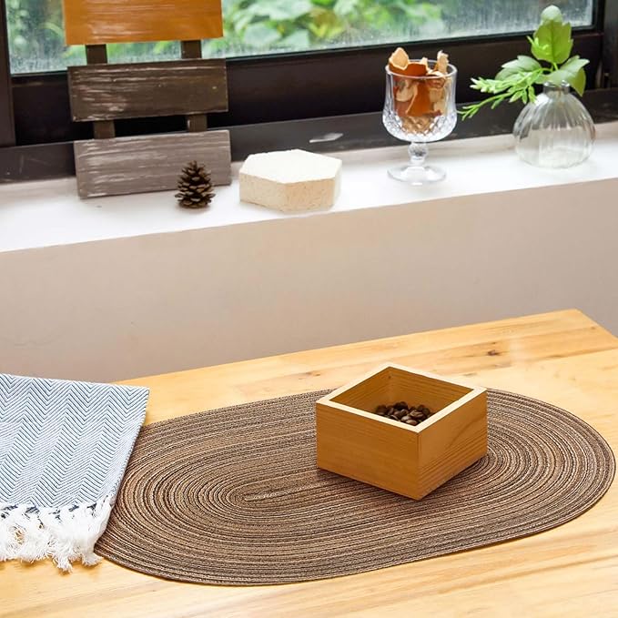 Noctiflorous Oval Braided Placemats Set of 8 Woven 12x18 Inch Non Slip Washable Heat Resistant Place Mats Round Tablemats for Dining Kitchen Party Daily Table Decor Dinner Mats (12 Brown, 8)