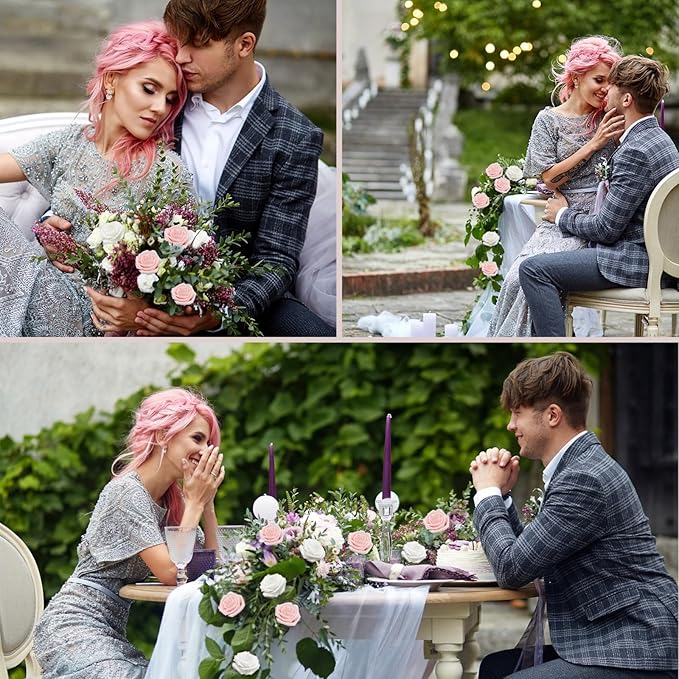 200PCS Artificial Flowers Light Pink Roses Real Looking Foam Fake Roses with Leaves and for DIY Wedding Bouquets Bridal Shower Centerpieces Party Decorations (Light Pink, 200)