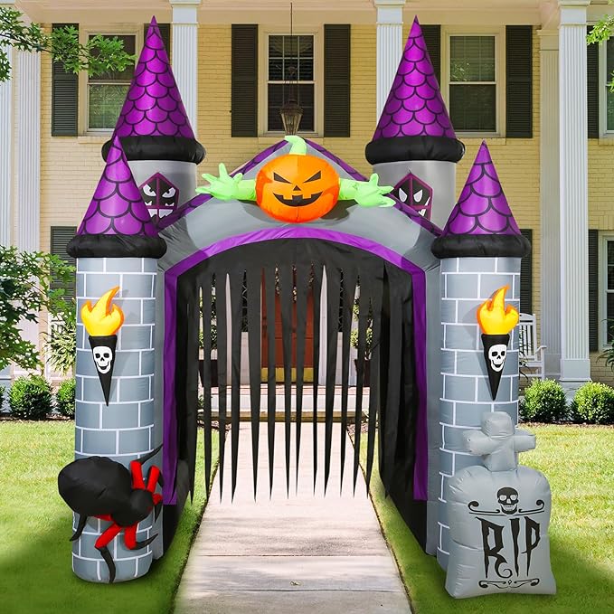 Outdoor Inflatable Halloween Decorations, Lighted 12 Ft Tall Huge Haunted House Archway, Halloween Inflatables with Built-in LED Lights for Patio, Yard or Walkway