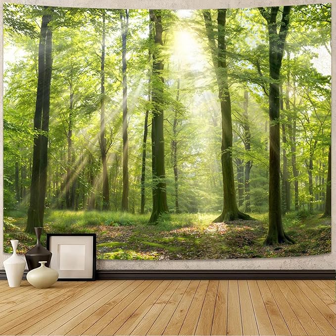 Lunerfex Tyndall Effect Forest Nature Tapestry, Sunlight Streaming Through Trees Wall Hanging for Bedroom and Living Room Decor, 7090 Inches