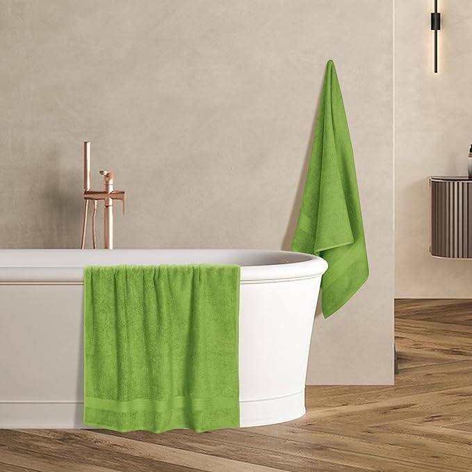 GLAMBURG Premium Cotton 4 Pack Bath Towel Set - 100% Pure Cotton - 4 Bath Towels 27x54 - Ideal for Everyday use - Ultra Soft & Highly Absorbent - Kiwi Green