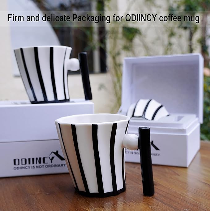 Coffee Mug, Handmade Aesthetic Coffee Mugs Cool Gifts for Coffee Lovers, Coffee Tea Cup for Office and Home, Artsy Coffee Mugs for Women Men for Dad, Black & White Mug, 12 Oz
