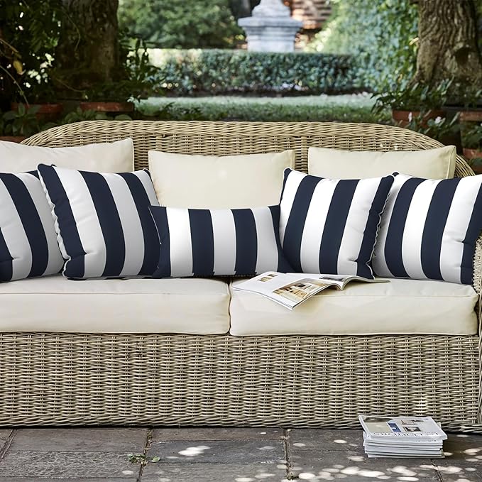 LVTXIII Outdoor Throw Pillow Covers Set of 2, Patio Waterproof Pillow Cases Fade Resistant Accent Pillow Covers for Home and Garden Furniture Decoration, 18"x18", Cabana Navy