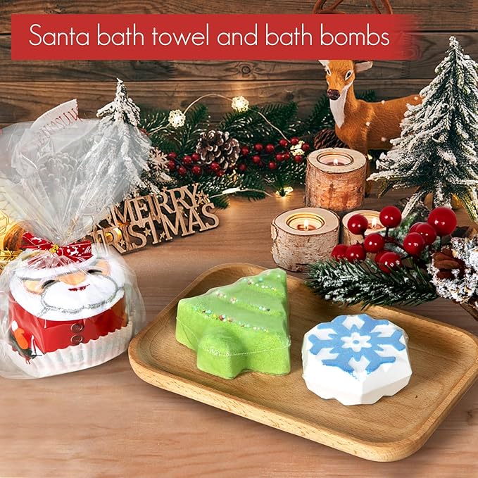 Christmas Spa Gifts for Women - Christmas Gift Ideas, Christmas Candles Gift, Christmas Gift Baskets for Women, Mom, Sister, Wife, Friend with Candle, Bath Bombs, Bath Salt, Soaps, Christmas Packaging