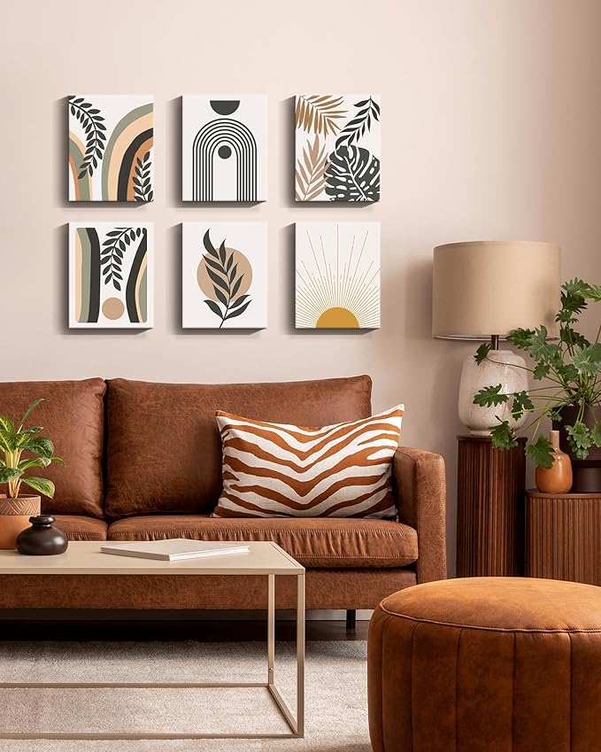 Boho Wall Art , Minimalist Wall Art , Boho Room Decor, Bohemian Moon Phases Wall Painting For Living Room Bedroom Kitchen Office Home Decor Set of 6, 8x10in (Framed)