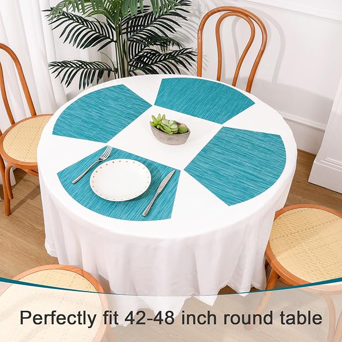 SHACOS Round Table Shape Placemats Set of 4 Wedge Placemats Heat Resistant Woven Vinyl PVC Table Mats Indoor Outdoor Wipe Clean (4, Teal Blue)