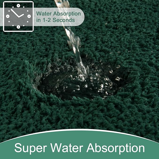 AROGAN Luxury Long Bathroom Runner Rug, 24x72 Inch Thick Soft and Absorbent Non Slip Bath Mat, Rubber Backing Quick Dry Rugs Carpets, Machine Washable Plush Mats for Shower Floor, Deep Green
