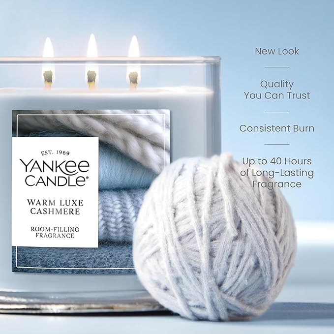 Yankee Candle 3 Wick Candle Jar, Scented Candle with up to 40 Hours of Burn Time, Soy Wax Blend for Consistent Long Lasting Scent from First to Last Burn, Warm Luxe Cashmere