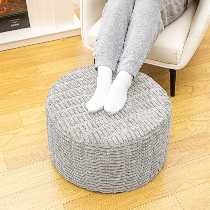 Asuprui Round Ottoman Pouf Ottoman Foot Stool Seat Faux Fur Bean Bag Foot Rest Floor Chair Leg Rest for Living Room, Bedroom or Wedding Gifts 20x20x14 Inches (Light Gray)