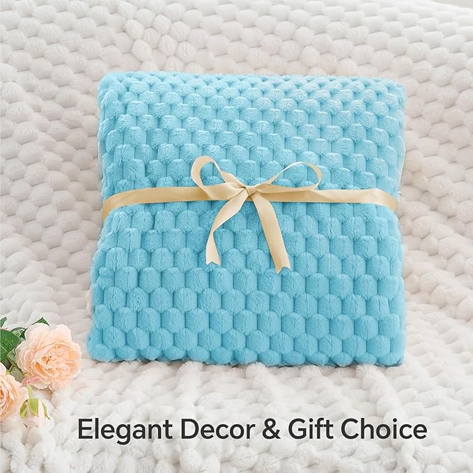 BEDELITE Fleece Blanket - 3D Jacquard Decorative Light Blue Throw Blankets for Couch & Bed, Soft and Cozy Warm Plush Fluffy Blanket All Seasons Suitable, 50x60Inches
