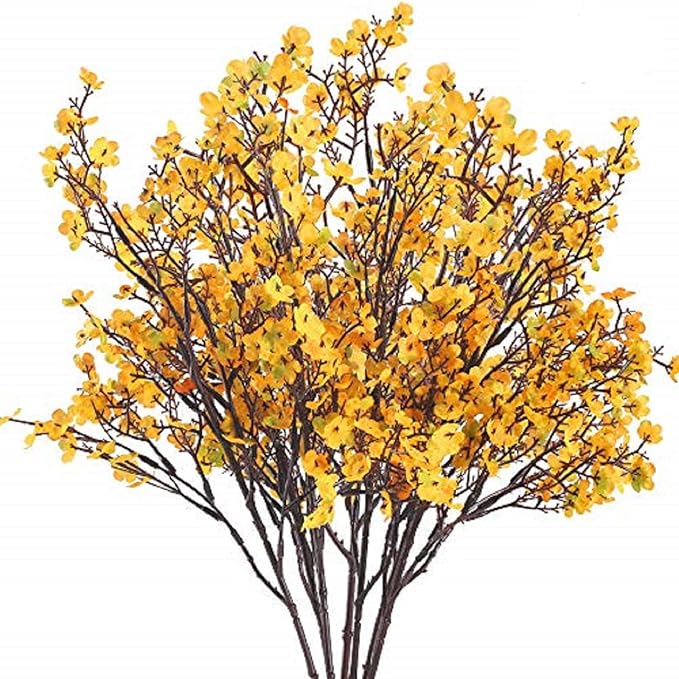 AILANDA 6 PCS Artificial Flowers Babys Breath Bouquet Real Touch Silk Floral Arrangement Orange Gypsophila Flowers for Christmas Home Wedding Table Centerpiece Fireplace Vase Filler