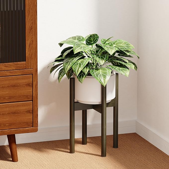 Adjustable Plant Stand Indoor, Bamboo Plant Holder 8 to 17 Inches, Small Tall Planter Stand for Indoor Plants, Single Floor Plant Stand for Living Room Balcony Bedroom, Tea Brown