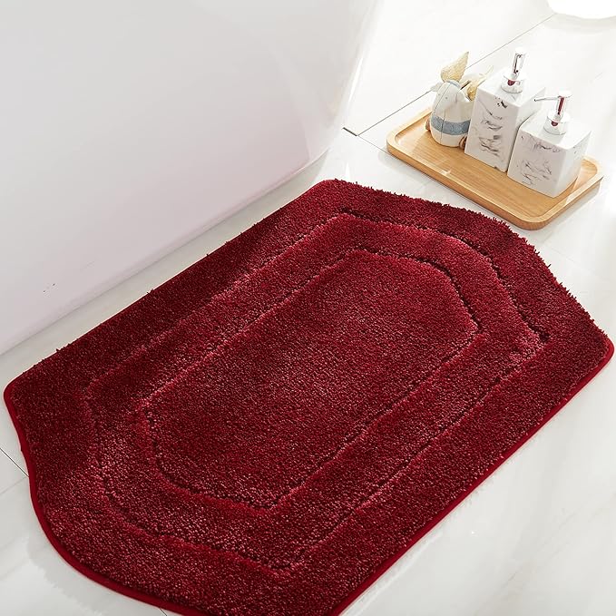 COSY HOMEER Extra Thick Bath Rugs for Bathroom - Anti-Slip Bath Linen Sets Mats Soft Plush Yarn Shaggy 100% Strong Polyester Living Room Bedroom Water Absorbent(Red,17x27 - Inches)
