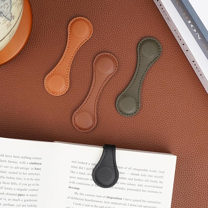 Leezmark 4 Pcs Magnetic Leather Bookmarks, Classic Stitched Bookmark Page Markers Reading Gifts for Book Lovers, Readers, Teachers, Leather Book Marks for Men Women