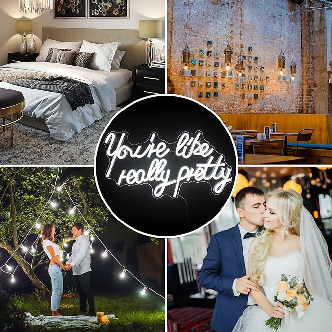 Lucunstar You're Like Really Pretty Neon Sign,Led Sign,White Led Neon Light for Wall Decor,Light Sign for Wedding,Dimmable Switch with USB Connectivity Neon Sign for Bedroom Decor,Home Wall Decor