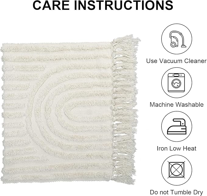 LEEVAN Boho Runner Rug Washable 2'x5' Woven Beige Cotton Farmhouse Kitchen Rugs with Tassels Bohemian Rainbow Hallway Accent Rug for Bedroom/Bathroom/Laundry or Living Room