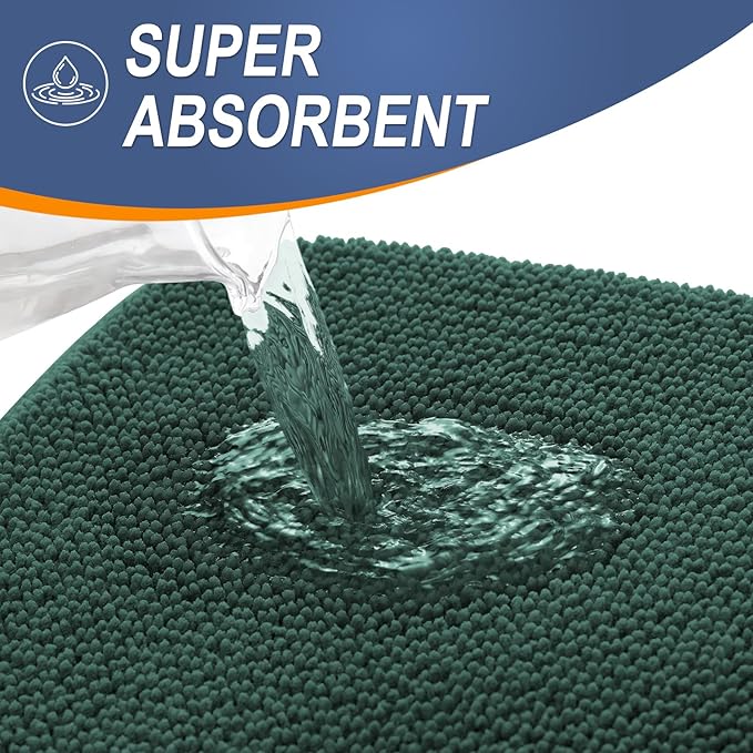 OLANLY Thick Memory Foam Bath Mat Rug 24x16, Extra Soft Absorbent Bathroom Rug, Quick Dry Bath Mats, Non-Slip, Washable Carpet for Bathroom, Tub and Shower, Home Decor Accessories, Blackish Green