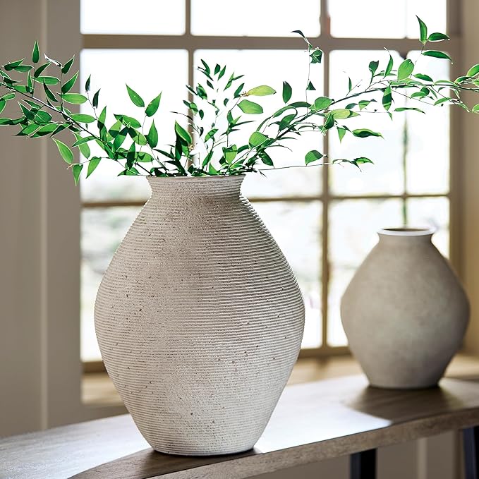 Signature Design by Ashley Hannela 17" Modern Distressed Polyresin Vase, Antique Tan