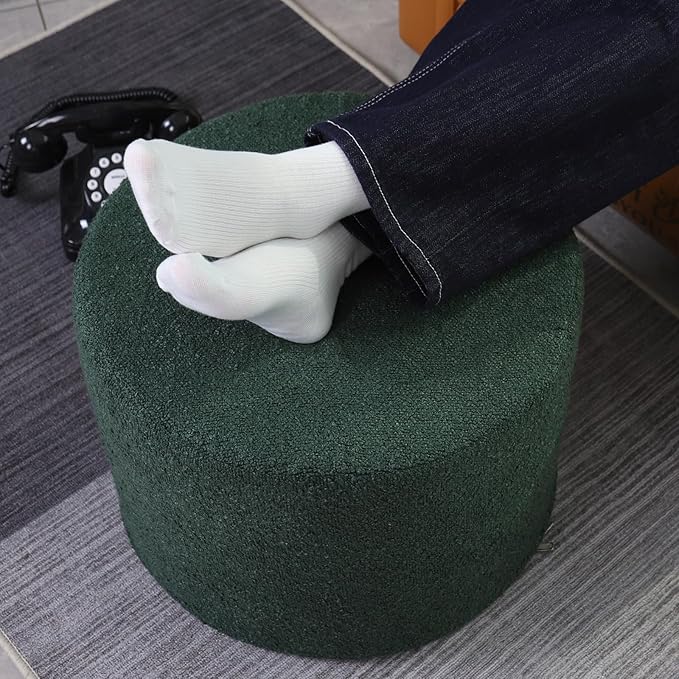 Asuprui Supportive Boucle Pouf Ottoman and Foot Rest Elevate Your Living Room Decor with Lightweight Pouf Filler Modern Foam Stuffed Poof Perfect to Rest Your Feet Moss Green