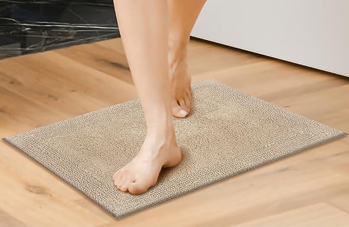 Bedding Craft Bathroom Matts, Bath Mat Rug, Bathroom Rug Mat, Cotton Rugs White, Reversible White Cotton Bath Mat Rug, Water Absorbent Cloth Bathmat for Outside Bathtub, Machine Washable 21x34 Linen
