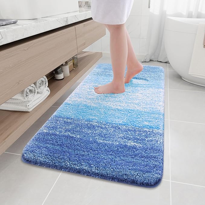 Arotive Microfiber Bathroom Rugs, Shaggy Soft and Absorbent Bath Rug, Non-Slip, Thick Plush Machine Washable Dry Bath Mats for Bathroom, Tub and Shower, 47x24, Light Royal Blue