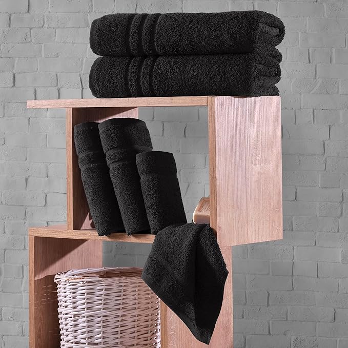 Hawmam Linen Black 6 Piece Bath Towels Set for Bathroom Original Turkish Cotton Soft, Absorbent and Premium 2 Bath Towels, 2 Hand Towels, 2 Washcloths