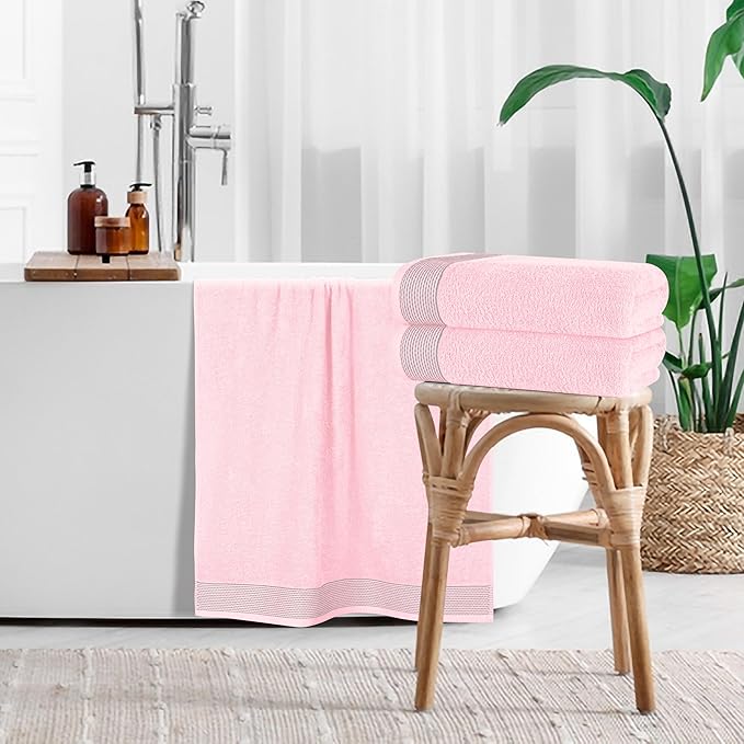 Belizzi Home Ultra Soft 4 Pack Oversized Bath Towel Set 27x54 inches, 100% Cotton Bath Towels, Highly Absorbant Compact Quickdry & Lightweight Towel, Ideal for Gym Travel Camp Pool - Pink