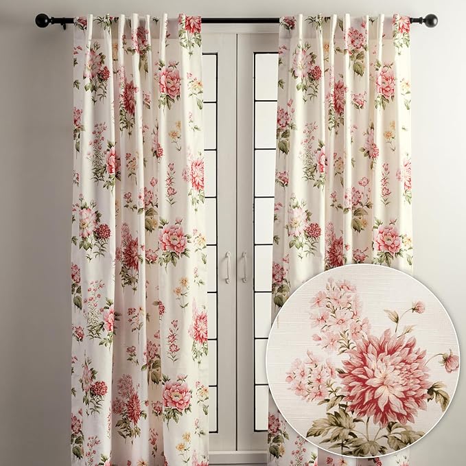 Maison d' Hermine Curtains for Living Room 100% Cotton 84 inch Length Two Panels Light Filtering Curtains for Bedroom Windows with Rod and Loop Pockets Drapes (Swyncombe Coral, 50" W x 84" L)