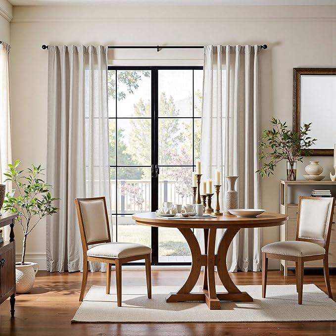 jinchan Linen Blend Curtains 84 inch Length 2 Panels for Bedroom Living Room, Light Filtering 50 inch Wide Farmhouse Drapes with Rod Pocket Back Tab(50W x 84L, Oat)