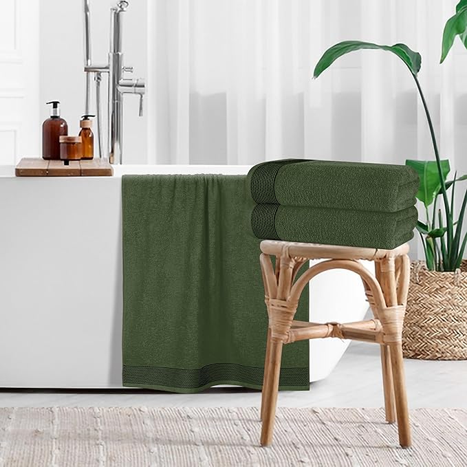 Belizzi Home Ultra Soft 4 Pack Oversized Bath Towel Set 27x54 inches, 100% Cotton Bath Towels, Highly Absorbant Compact Quickdry & Lightweight Towel, Ideal for Gym Travel Camp Pool - Olive Green